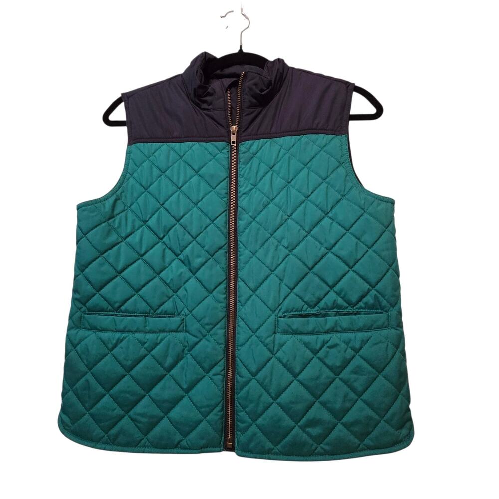 Crewcuts J Crew Quilted Walker Vest Boys L Navy Green Pocket Preppy Classic‎